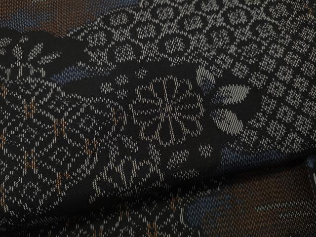 平和屋着物▽上質な紬　単衣　雲重ね七宝花文　正絹　逸品　CAAP5526ut