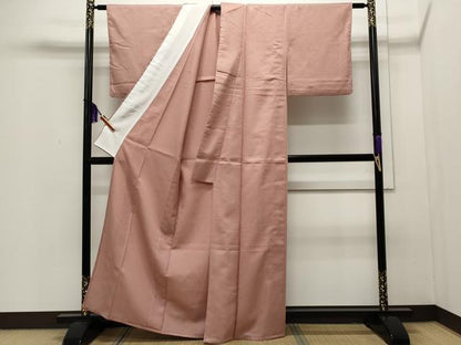 平和屋着物▽色無地 単衣 菱地紋 珊瑚色 洗える着物 CAAP5527ut