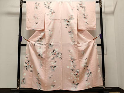 平和屋着物▽上質な小紋 単衣 手描き 枝花文 暈し染め 正絹 逸品 CAAP5529ut