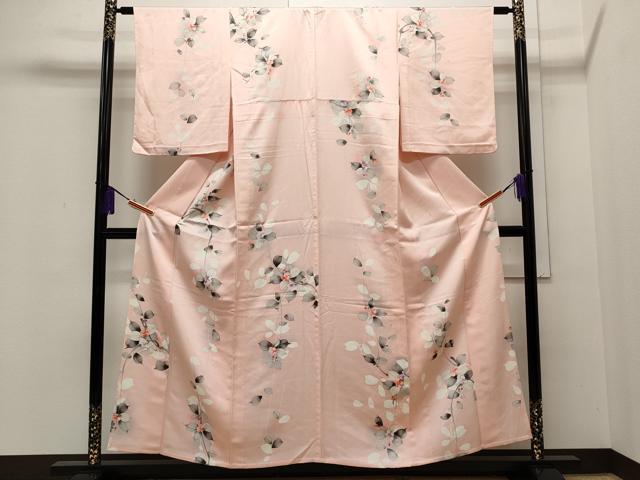 平和屋着物▽上質な小紋 単衣 手描き 枝花文 暈し染め 正絹 逸品 CAAP5529ut