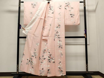 平和屋着物▽上質な小紋 単衣 手描き 枝花文 暈し染め 正絹 逸品 CAAP5529ut