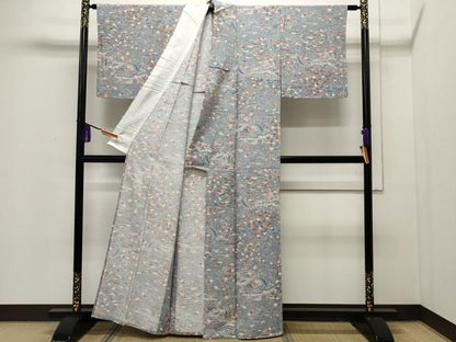 平和屋着物▽上質な小紋 単衣 風景花文 正絹 逸品 CAAP5530ut