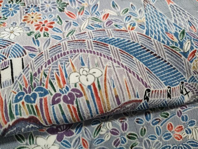 平和屋着物▽上質な小紋 単衣 風景花文 正絹 逸品 CAAP5530ut