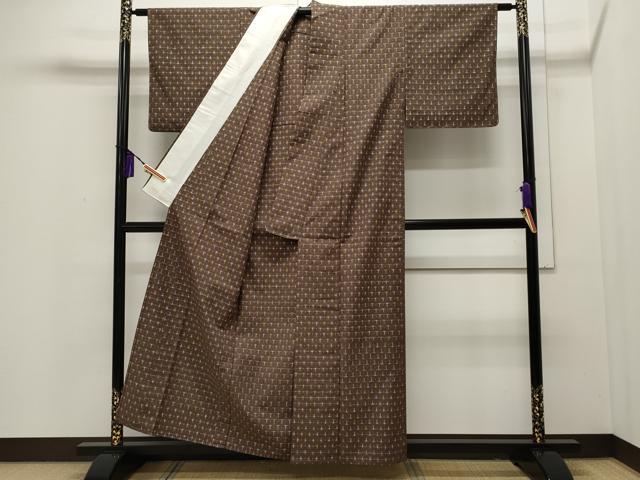 平和屋着物▽上質な紬 単衣 十字絣 正絹 逸品 CAAP5535ut