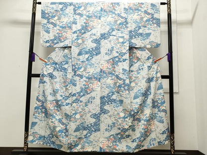 平和屋着物▽上質な小紋 単衣 道長地紙花籠文 正絹 逸品 CAAP5536ut