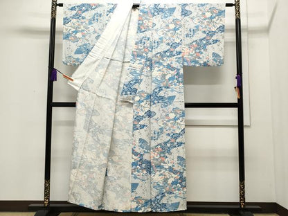 平和屋着物▽上質な小紋 単衣 道長地紙花籠文 正絹 逸品 CAAP5536ut