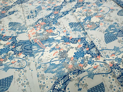 平和屋着物▽上質な小紋 単衣 道長地紙花籠文 正絹 逸品 CAAP5536ut