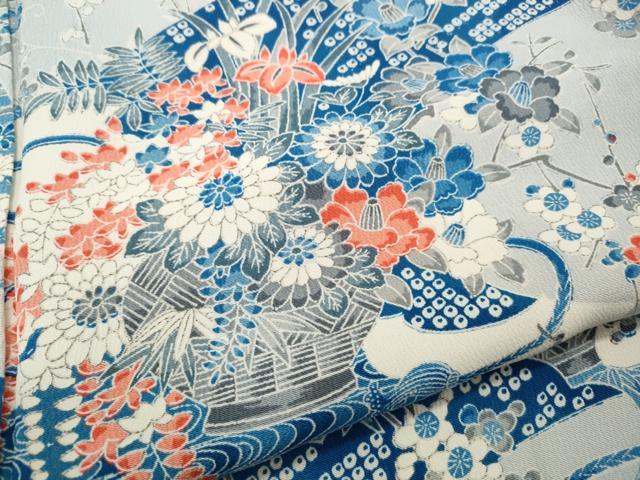 平和屋着物▽上質な小紋 単衣 道長地紙花籠文 正絹 逸品 CAAP5536ut