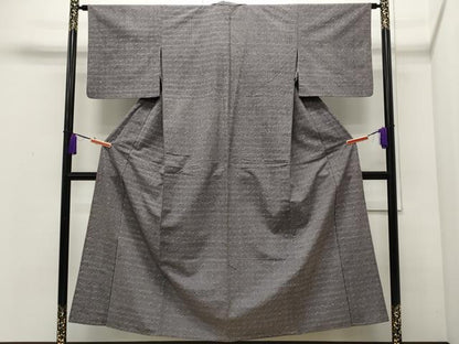 平和屋着物▽上質な紬　単衣　幾何学文様　正絹　逸品　CAAP5544ut