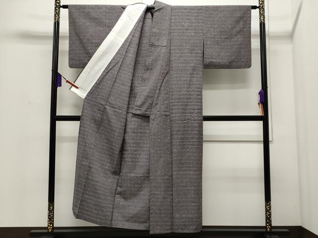 平和屋着物▽上質な紬　単衣　幾何学文様　正絹　逸品　CAAP5544ut