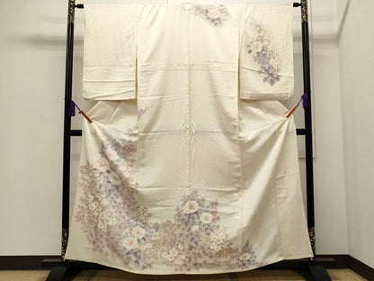 平和屋着物▽訪問着 単衣 刺繍 草花文 正絹 逸品 CAAP5549ut