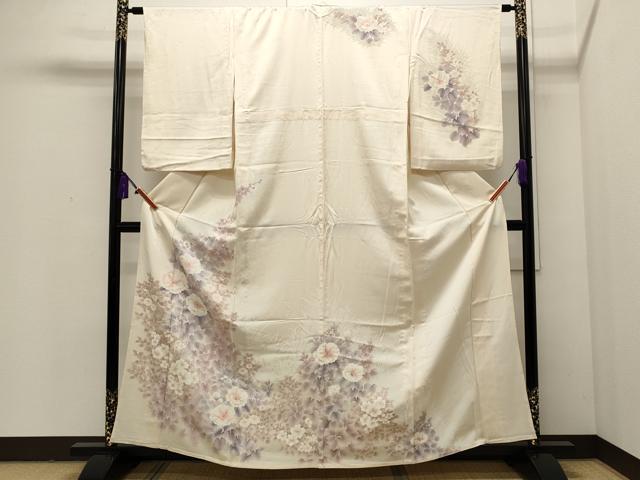 平和屋着物▽訪問着 単衣 刺繍 草花文 正絹 逸品 CAAP5549ut
