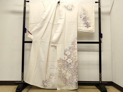 平和屋着物▽訪問着 単衣 刺繍 草花文 正絹 逸品 CAAP5549ut