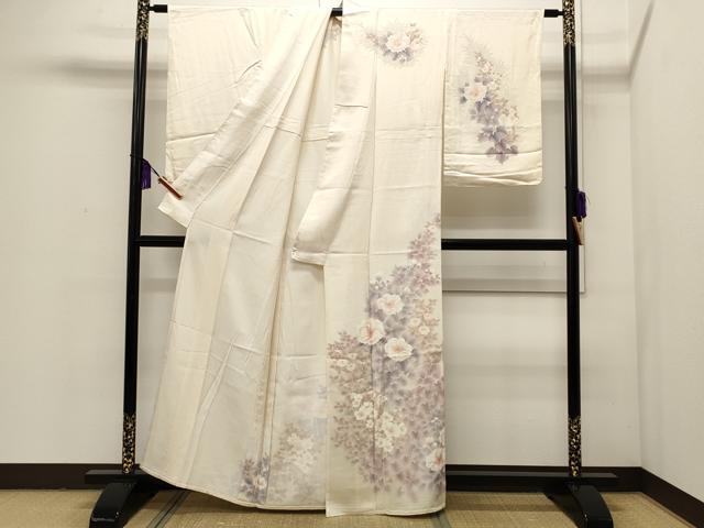 平和屋着物▽訪問着 単衣 刺繍 草花文 正絹 逸品 CAAP5549ut