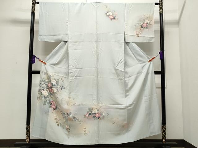 平和屋着物▽訪問着 単衣 籬草花文 暈し染め 金銀彩 正絹 逸品 CAAP5551ut