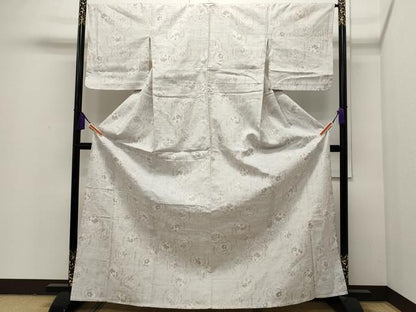 平和屋着物▽上質な紬　単衣　花丸文　正絹　逸品　CAAP5552ut
