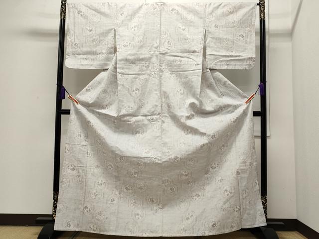 平和屋着物▽上質な紬　単衣　花丸文　正絹　逸品　CAAP5552ut