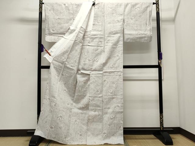 平和屋着物▽上質な紬　単衣　花丸文　正絹　逸品　CAAP5552ut