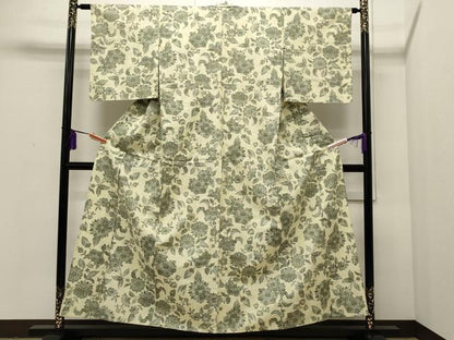 平和屋着物▽上質な紬 単衣 吉祥花文 正絹 逸品 CAAP5553ut
