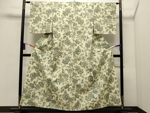 平和屋着物▽上質な紬 単衣 吉祥花文 正絹 逸品 CAAP5553ut