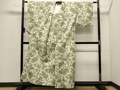 平和屋着物▽上質な紬 単衣 吉祥花文 正絹 逸品 CAAP5553ut