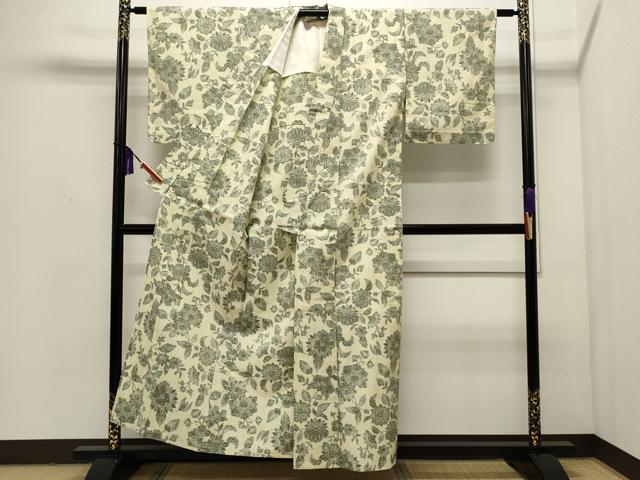 平和屋着物▽上質な紬 単衣 吉祥花文 正絹 逸品 CAAP5553ut