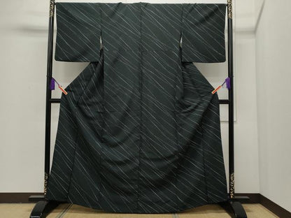 平和屋着物▽小紋 単衣 斜線文 黒地 洗える着物 CAAP5555ut