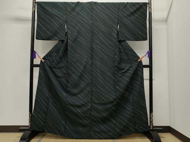 平和屋着物▽小紋 単衣 斜線文 黒地 洗える着物 CAAP5555ut