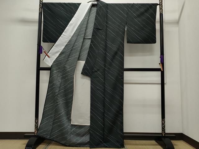 平和屋着物▽小紋 単衣 斜線文 黒地 洗える着物 CAAP5555ut
