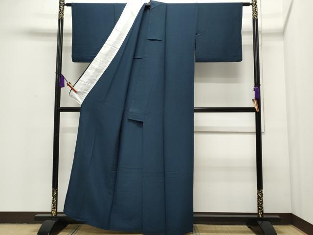 平和屋着物▽色無地　単衣　濃藍色　洗える着物　CAAP5557ut