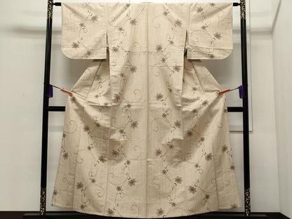 平和屋着物▽上質な紬 単衣 花唐草文 正絹 逸品 CAAP5564ut
