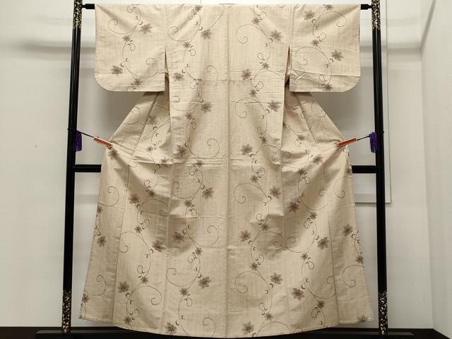 平和屋着物▽上質な紬 単衣 花唐草文 正絹 逸品 CAAP5564ut