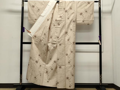 平和屋着物▽上質な紬 単衣 花唐草文 正絹 逸品 CAAP5564ut