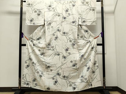 平和屋着物▽上質な小紋　単衣　草花文　金彩　正絹　逸品　CAAP5585ut