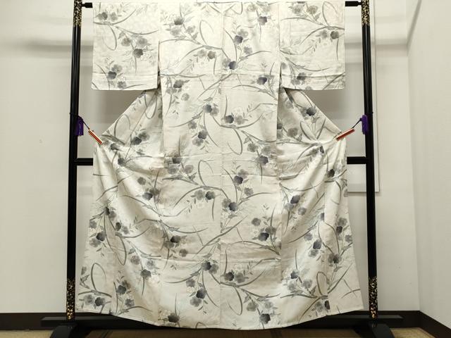平和屋着物▽上質な小紋　単衣　草花文　金彩　正絹　逸品　CAAP5585ut
