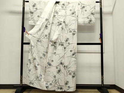 平和屋着物▽上質な小紋　単衣　草花文　金彩　正絹　逸品　CAAP5585ut