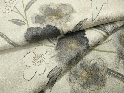 平和屋着物▽上質な小紋　単衣　草花文　金彩　正絹　逸品　CAAP5585ut