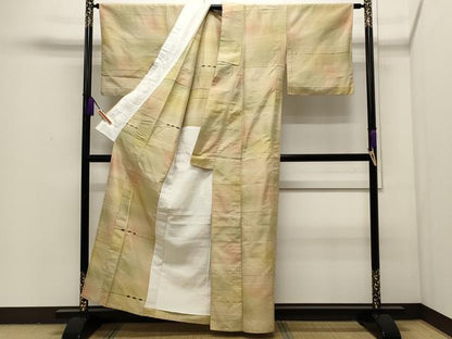 平和屋着物▽上質な紬 単衣 霞文 正絹 逸品 CAAP5586ut