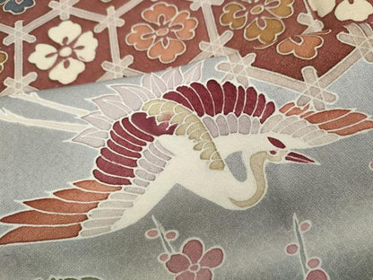 平和屋着物▽訪問着　単衣　刺繍　飛鶴吉祥松竹梅文　暈し染め　正絹　逸品　CAAP5587ut