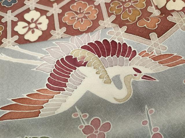 平和屋着物▽訪問着　単衣　刺繍　飛鶴吉祥松竹梅文　暈し染め　正絹　逸品　CAAP5587ut