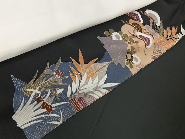 平和屋着物■豪華黒留袖　駒刺繍　水辺風景文　金彩　正絹　逸品　CAAP5640kb
