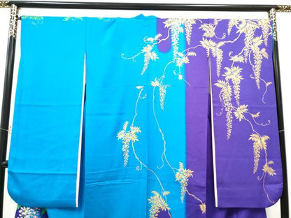 平和屋着物●豪華振袖　刺繍　草花文　暈し染め　金彩　正絹　逸品　CAAP7129hy