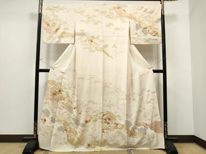 平和屋着物●訪問着 駒刺繍 雪輪草花紋 金彩 正絹 逸品 CAAP7132hy