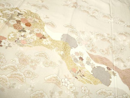 平和屋着物●訪問着 駒刺繍 雪輪草花紋 金彩 正絹 逸品 CAAP7132hy