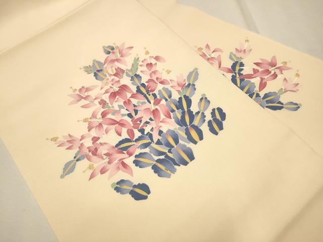 平和屋着物●塩瀬 九寸名古屋帯 作家物 草花文 正絹 逸品 CAAP7180hy