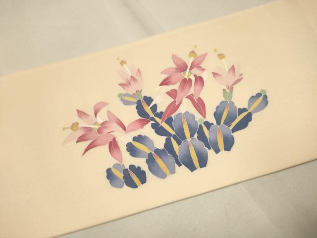 平和屋着物●塩瀬 九寸名古屋帯 作家物 草花文 正絹 逸品 CAAP7180hy