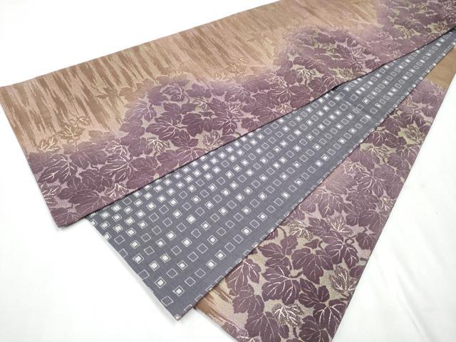 平和屋着物●両面　六通柄袋帯　輪奈織　蔦の葉文　金糸　正絹　逸品　CAAP7182hy