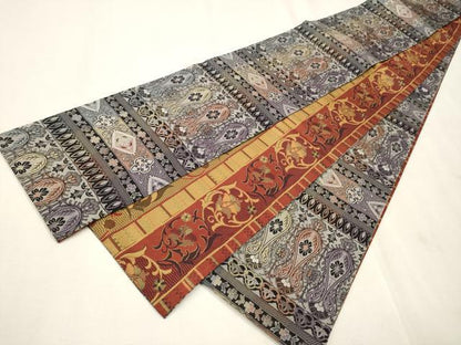 平和屋着物●両面 半幅帯 吉祥花唐草文 小川宏征作 証紙付き 正絹 逸品 CAAP7195hy