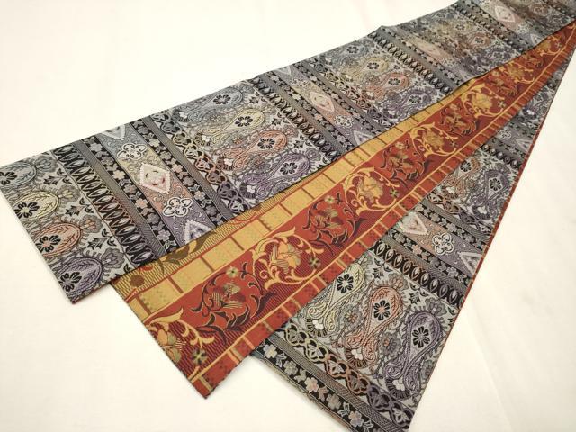 平和屋着物●両面 半幅帯 吉祥花唐草文 小川宏征作 証紙付き 正絹 逸品 CAAP7195hy