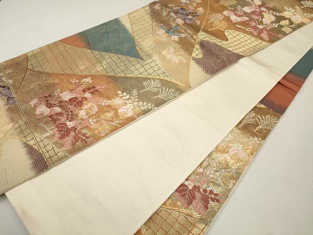 平和屋着物◎六通柄袋帯 唐織 流水枝花文 金糸 引箔 正絹 逸品 CAAP8007ft